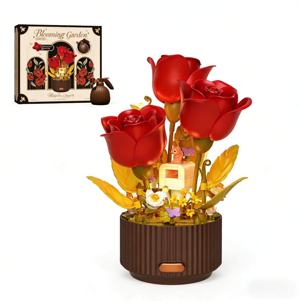 Rosen Blumenstrauß Bausteine Set, Dynamischer Blumenstrauß Baukasten | 255 Teile Blumenstrauß Bausteine mit Fernbedienung, Bonsai Botanical Kollektion Bauklötz für Büro Heimdekoration