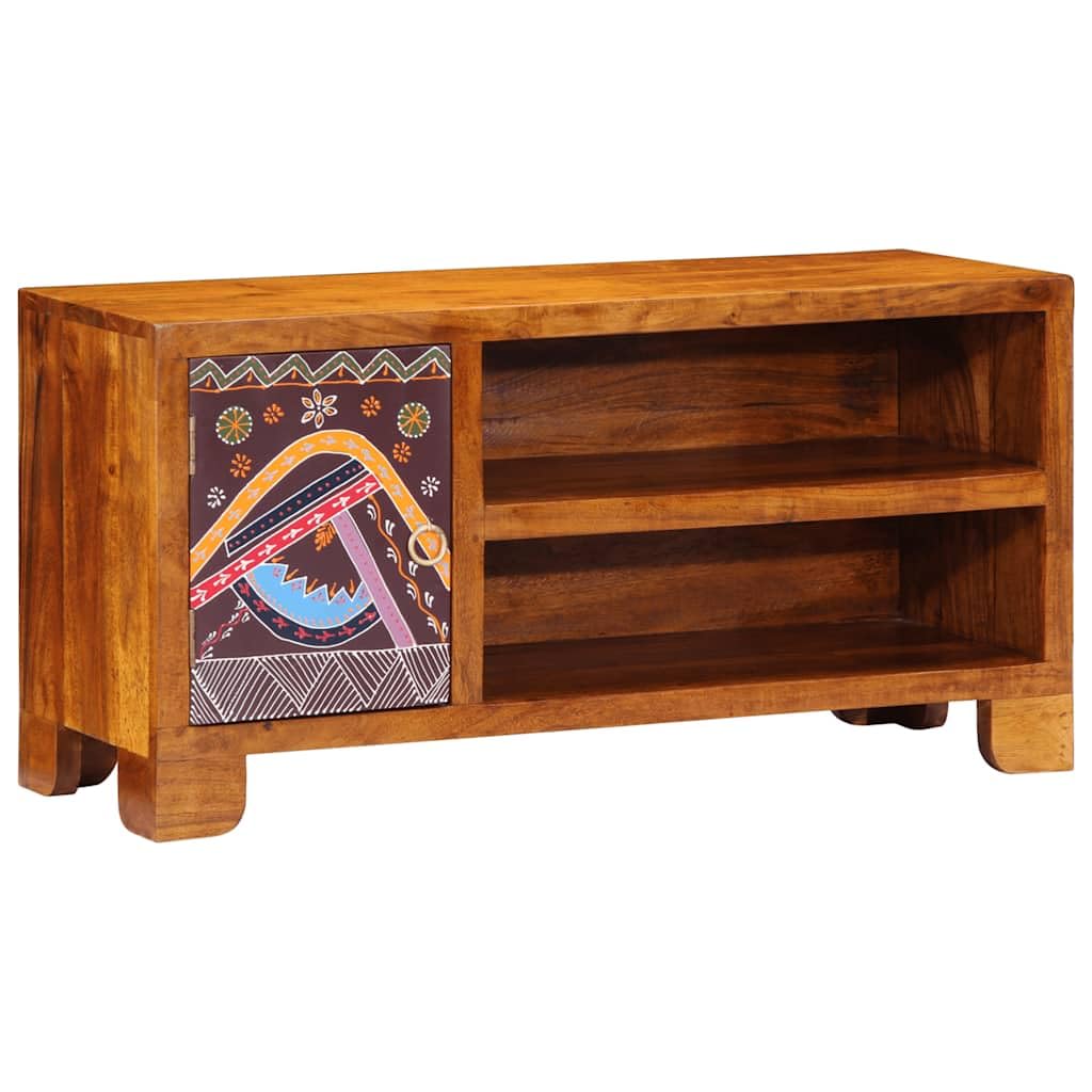 TV-Schrank Mehrfarbig aus Massivholz Akazie 90x30x45 cm mit Stauraum und Schubladen für Wohnzimmer Heimkino, Lowboard Hifi Regal, Aufbewahrung für DVD CD Film und Gaming Zubehör