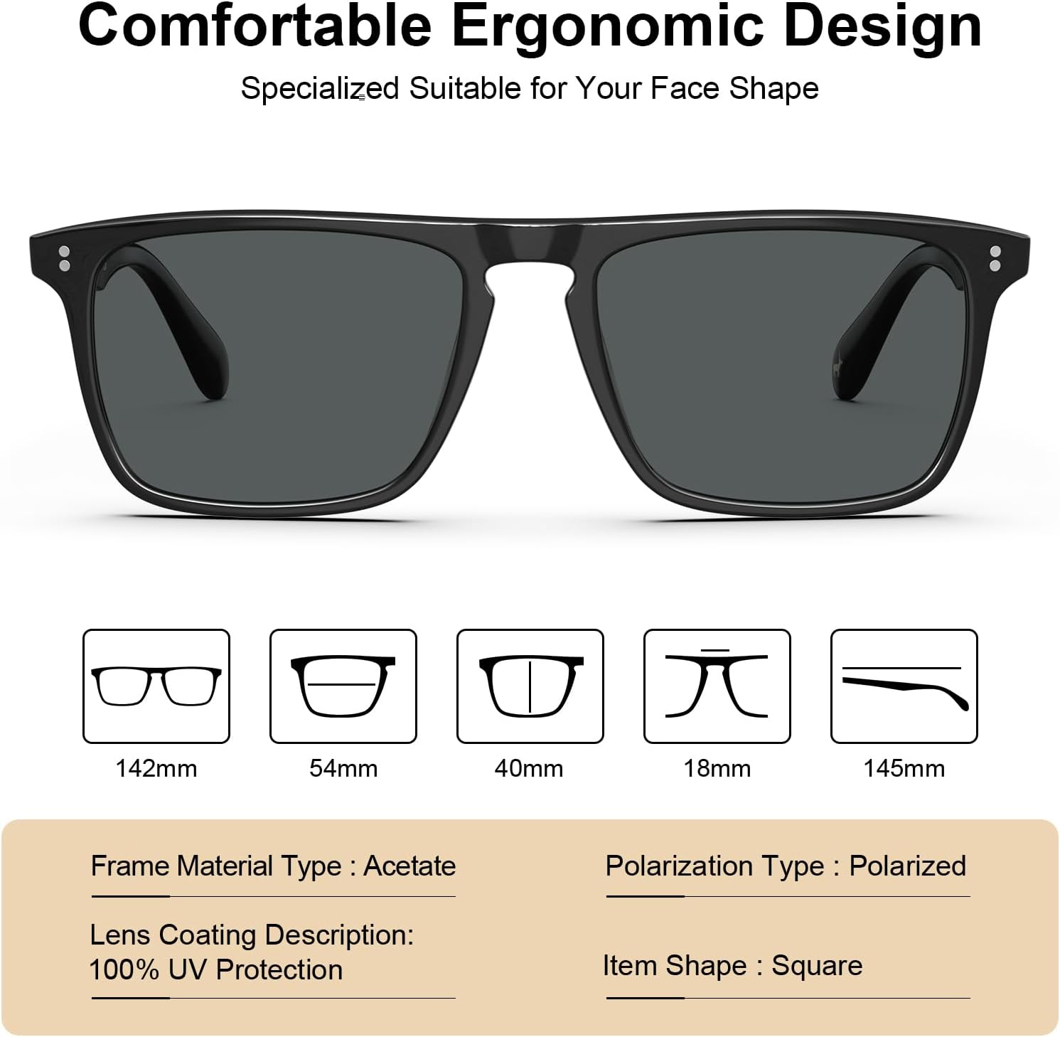 CARFIA Retro Polarized Sunglasses for Men UV Protection Hand-crafted Acetate Frame Fashion Cool Sun Glasses CA53572 - Image 4