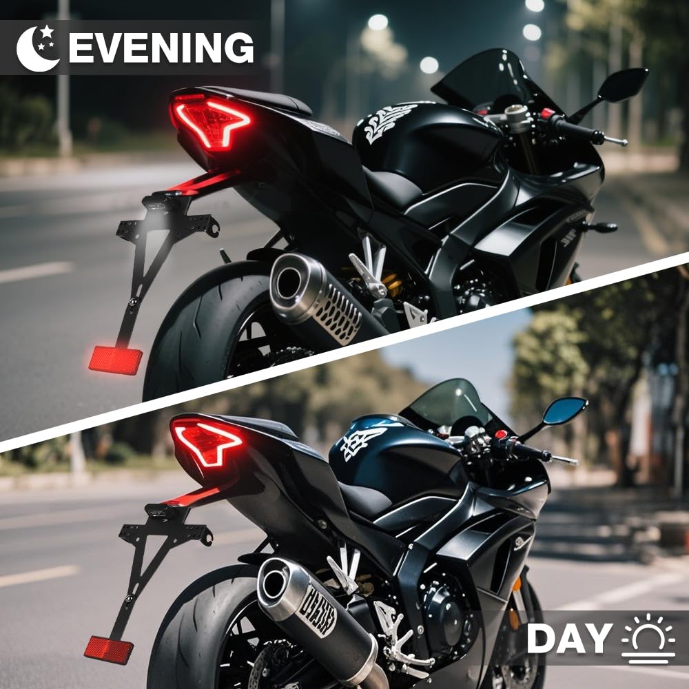 Motocyklowy uchwyt na tablicę rejestracyjną z oświetleniem LED i reflektorem, regulowany