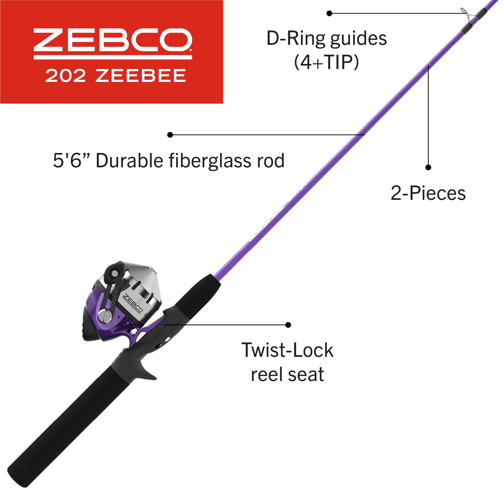Zebco Zebco 202 Spincast Reel and Fishing Rod Combo, Pre-Spooled with 10-Pound Cajun Line, Includes Tackle Kit