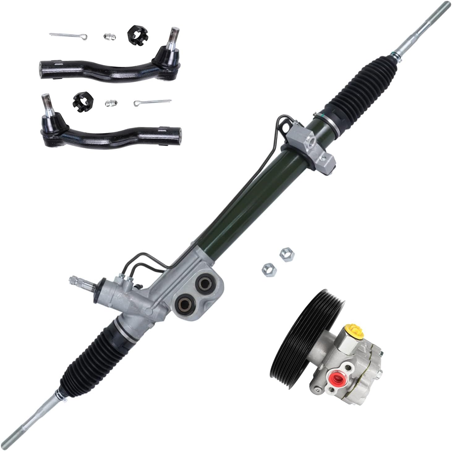 Detroit Axle - 4pc Rack and Pinion Kit for Nissan Armada Titan Pathfinder Armada Infiniti QX56 Power Steering Pump with Pulley Rack and Pinion Outer Tie Rods Replacement