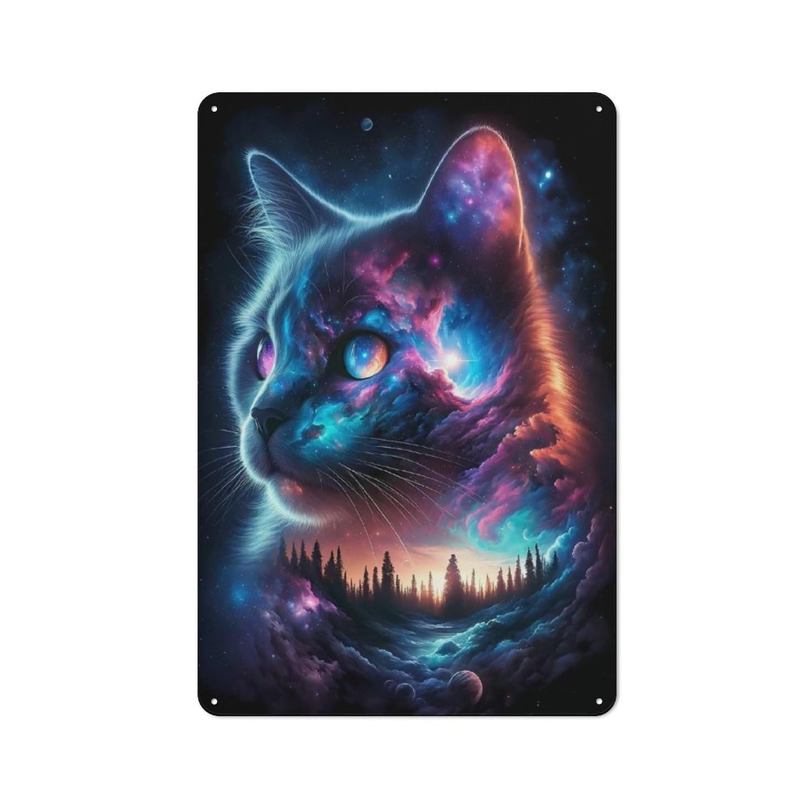 Cosmic Cat Printed Tin Plaque, Small Wall Accent for Coffee Corner, Diner Or Kitchen Decor, 30x20cm
