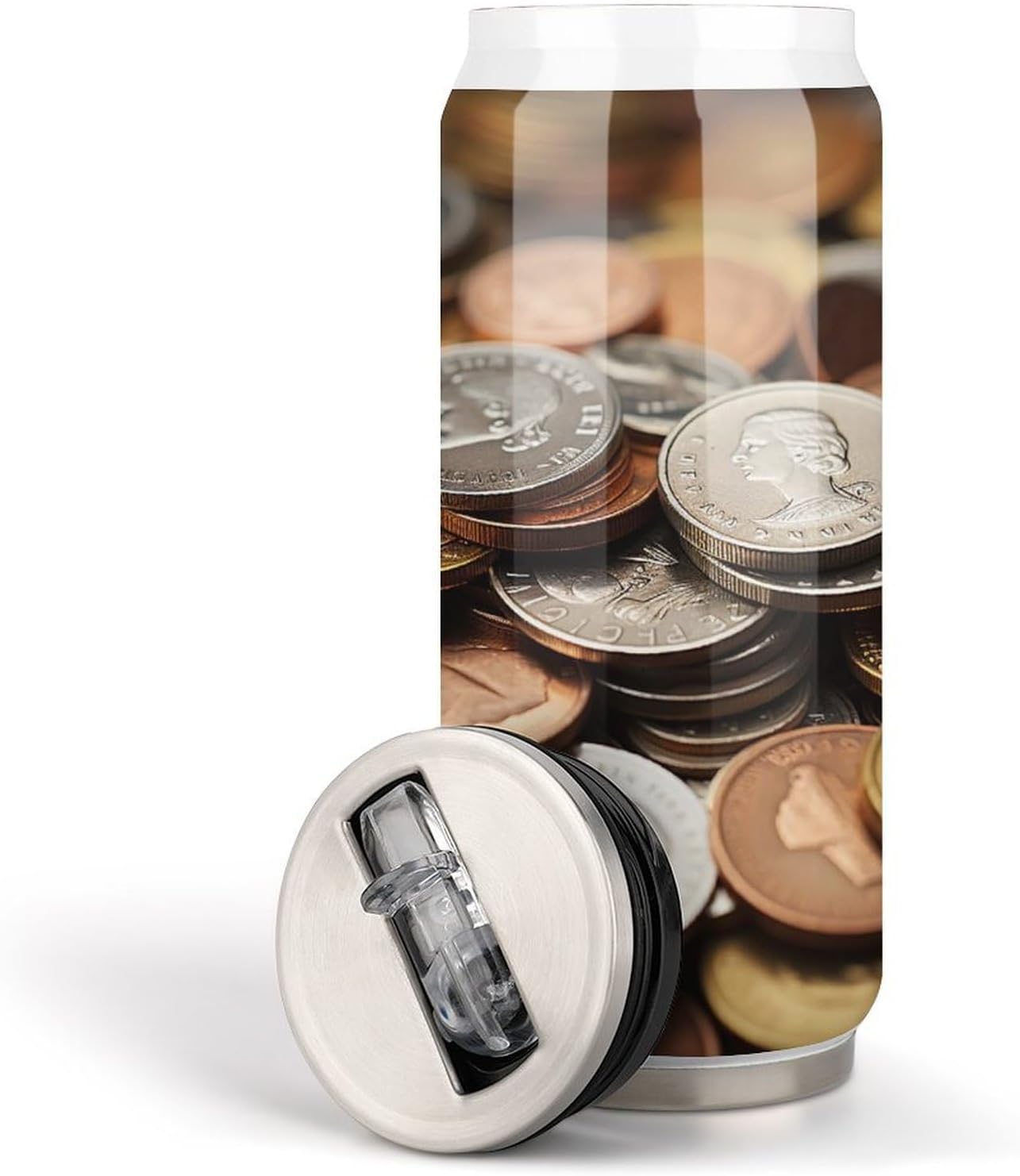 Stainless Steel Cups Currency Coin Printed Coke Cup Stainless Steel Insulated Cups with Lid And Straw