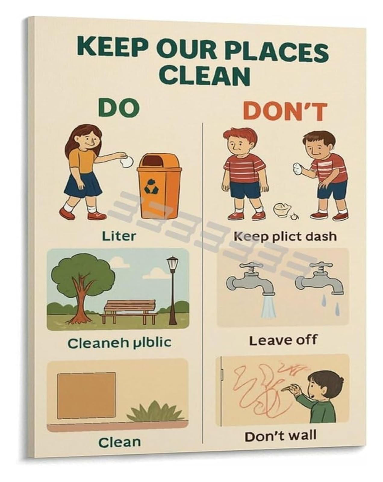 FOPURE Hygiene Guidelines Poster Public Places Cleanliness Rules Educational Canvas Wall-Art for Office Restroom(Framed,12x18inch(30x45cm))