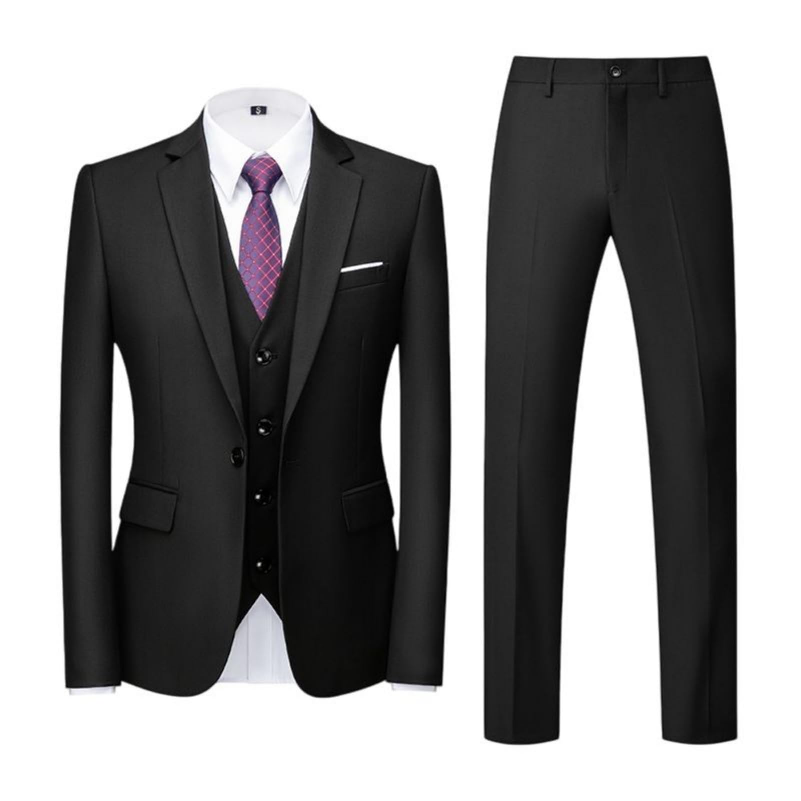 Męski 3-częściowy zestaw garniturowy Slim Fit z kołnierzem garniturowym, kamizelka i spodnie na wesele i do biznesu na co dzień