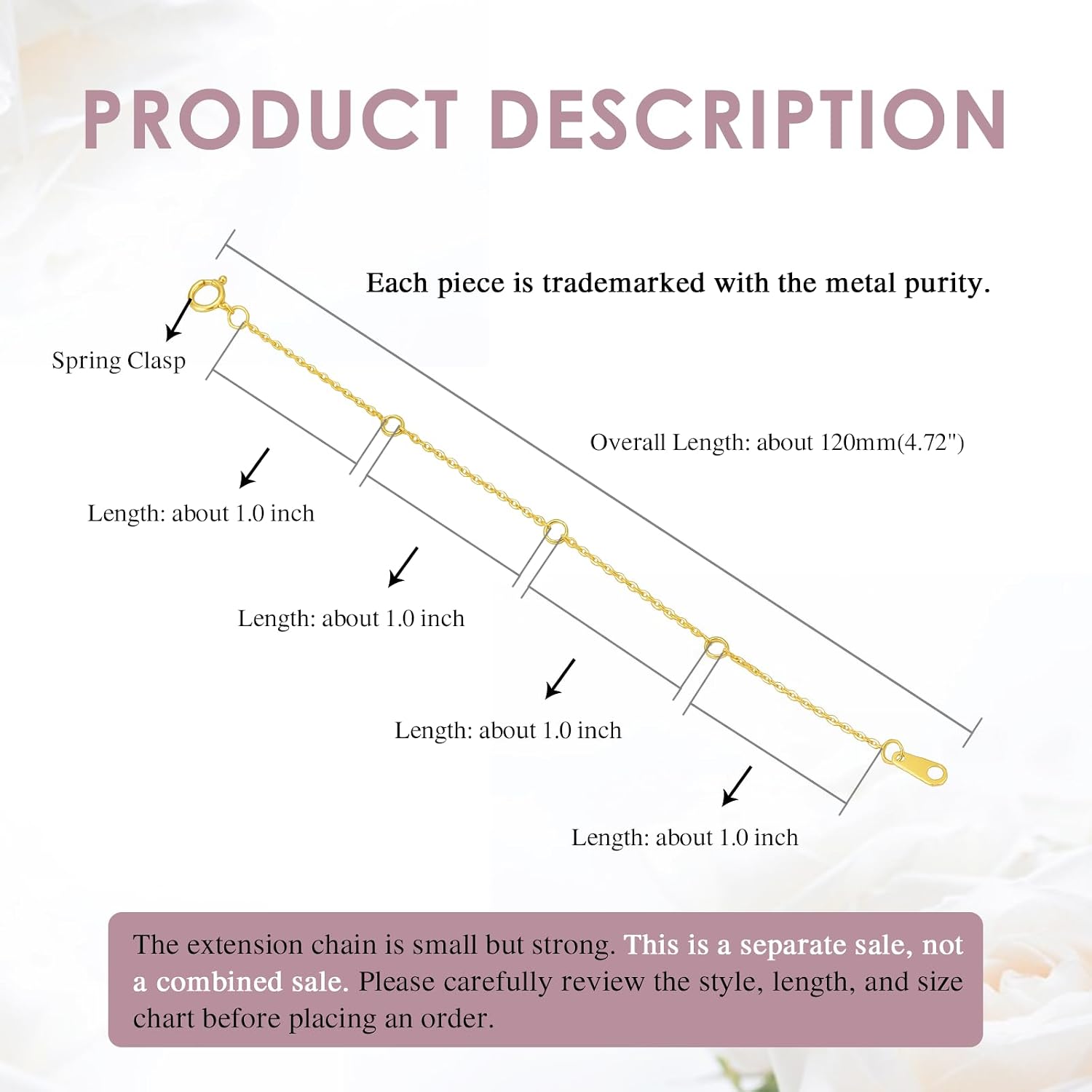 10K Yellow Gold 1"/2"/3"/4" Necklace Extender Chain with Spring Clasp, 10K Gold Necklace Extender Bracelet Anklet Extension Chain, Bracelet Extender 10K Gold