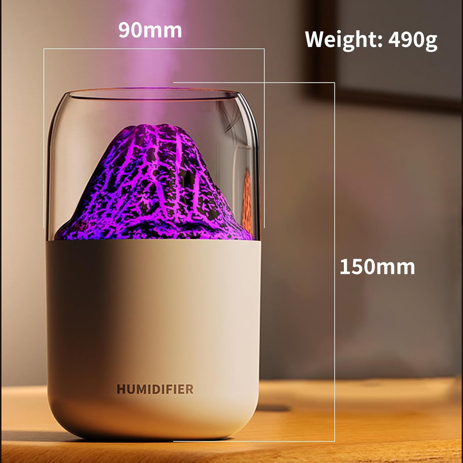 Inditradition plastic Volcano Shape Humidifier for Room Moisture|Ultrasonic Essential Oil Aroma Diffuser for Home (with Multi-Colour LED, 6 Inches Long, 300ml Tank) - White 3