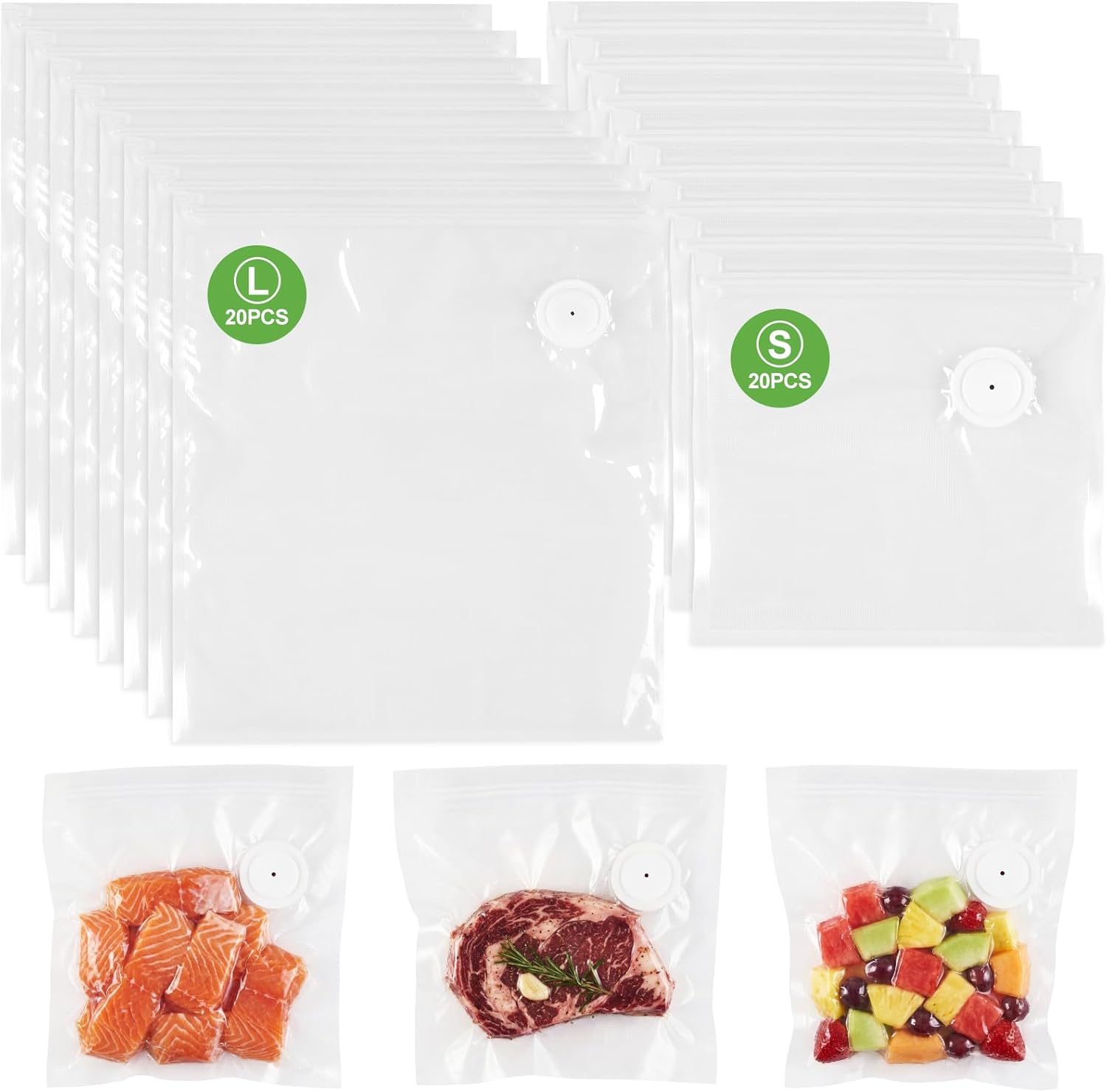 40 PCS (S+L)-Reusable Vacuum Sealer Bags for Food, Compatible with Chef Preserve and Most Vacuum Sealers,20pcs 8.3x8.7 in, 20pcs 11.8x13.4 in Food Storage Bags