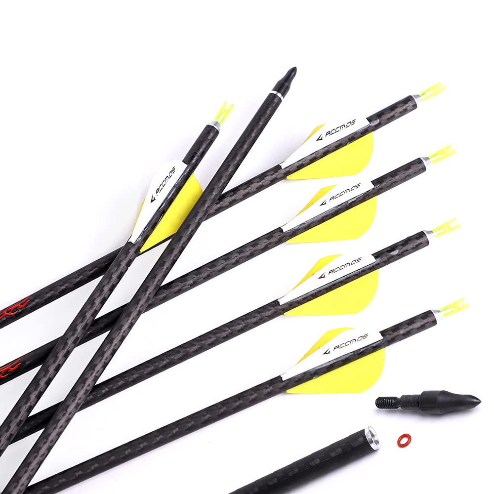 ACCMOS 12 Jagdpfeile für Erwachsene und Jugendliche ID 6,2 mm 100% 3K Weave Carbon Arrows Shafts Spine 200 250 300 350 400 500 Pfeil und Bogen Bogenschießen Pfeilzubehör