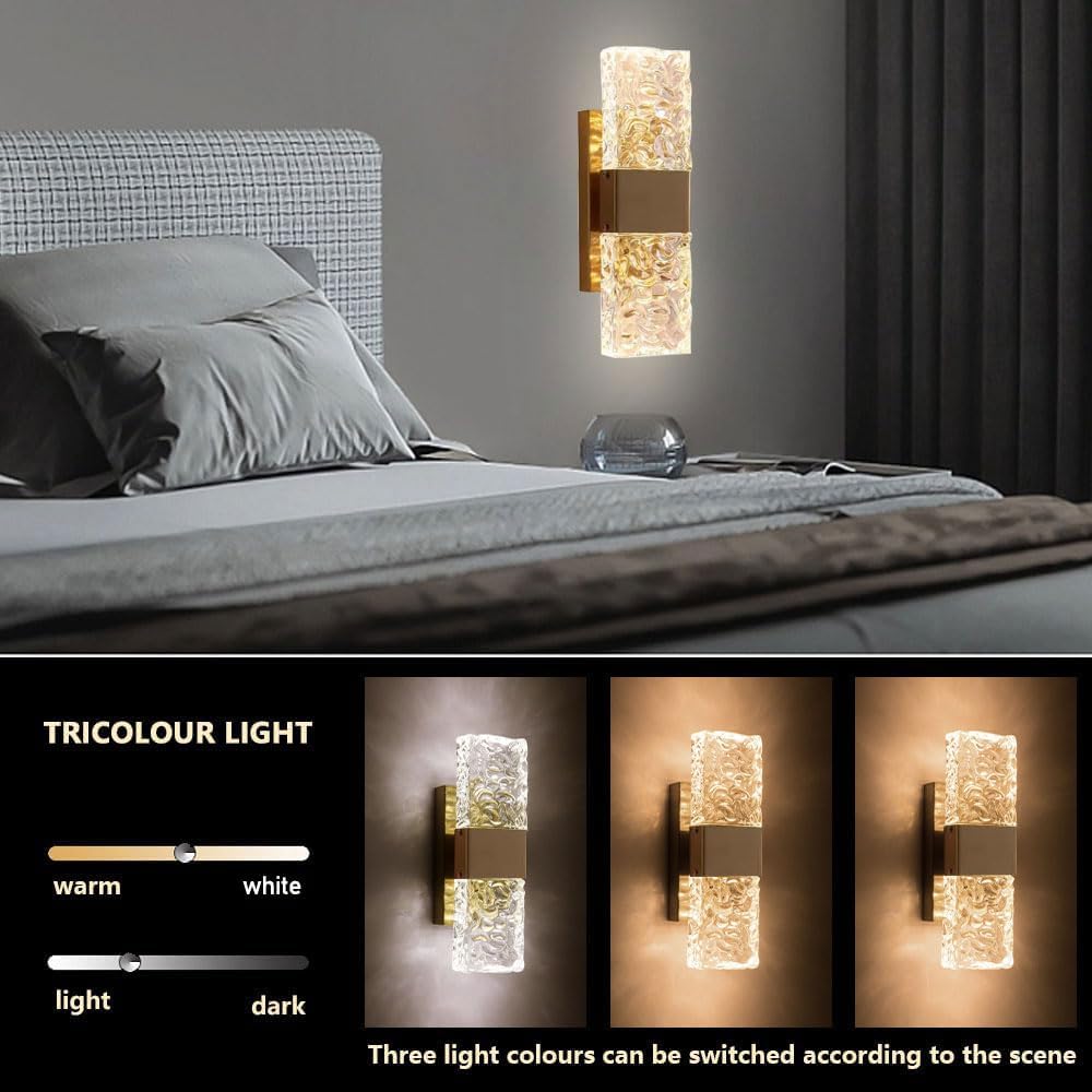 Gold Crystal Wall Sconces Set of Two Luxury Vanity Wall Light dimmable LED Wall Lamps Indoor Wall Lamp Fixtures Stainless steels Wall Lighting for Living Room, Bathroom