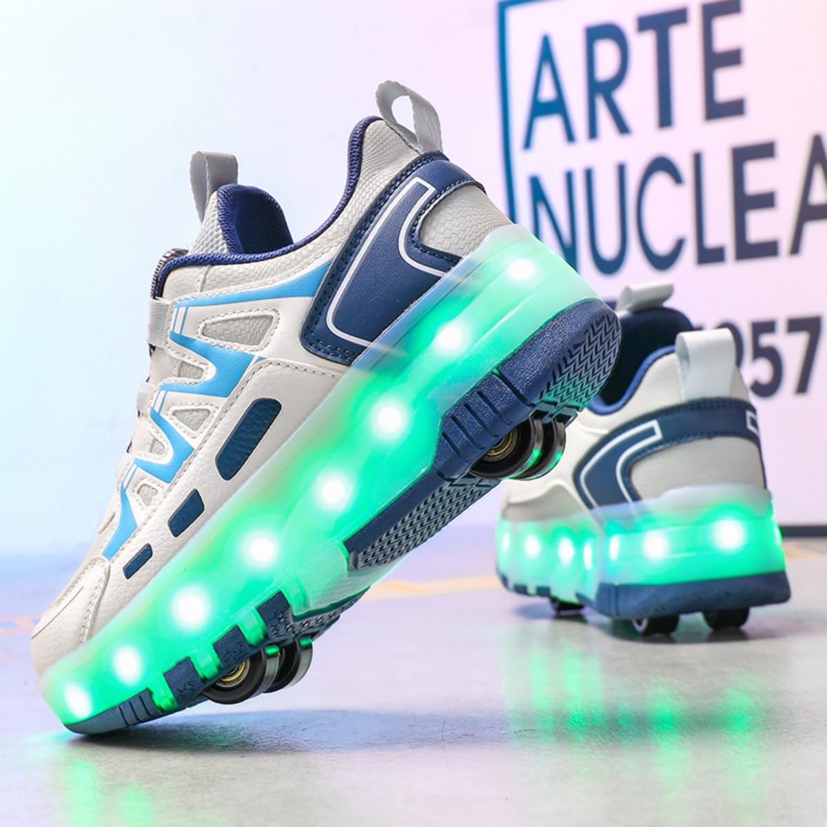 Mateju Zapatos con Ruedas para Niñas Niños, Patines con 4 Ruedas Retirable, Zapatillas de Skateboarding Brillar en la Noche, Zapatillas Deportivas al Aire Libre Multiusos