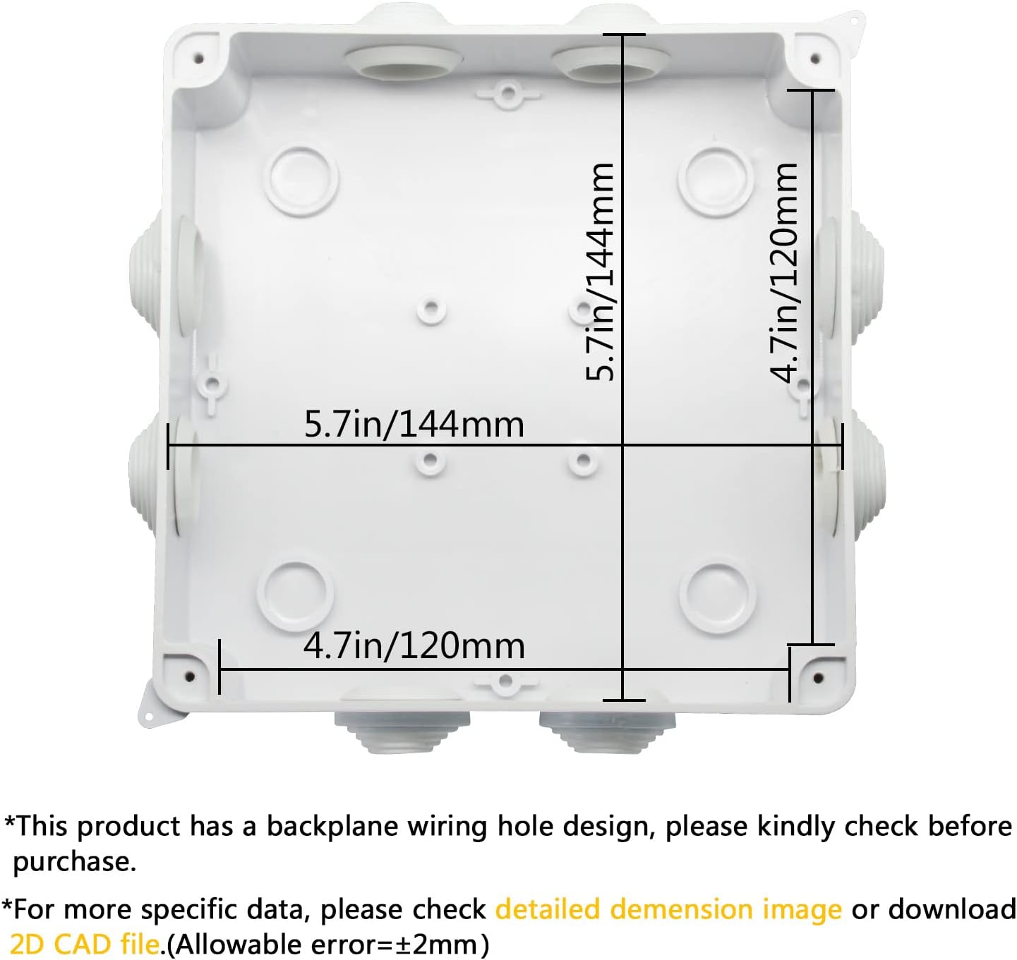 LeMotech ABS Plastic Dustproof Waterproof IP65 Junction Box Universal Electrical Project Enclosure White 5.9 x 5.9 x 2.8 inch (150 x 150 x 70 mm)