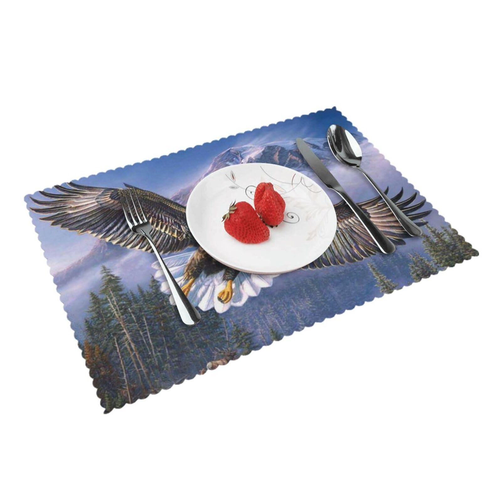 Bnvsadc Flying Eagle 4 Pcs Heat Resistant Placemat 45X30 Cm, Printed Non-Slip Place Mats For Kitchen Dining Table Indoor Outdoor