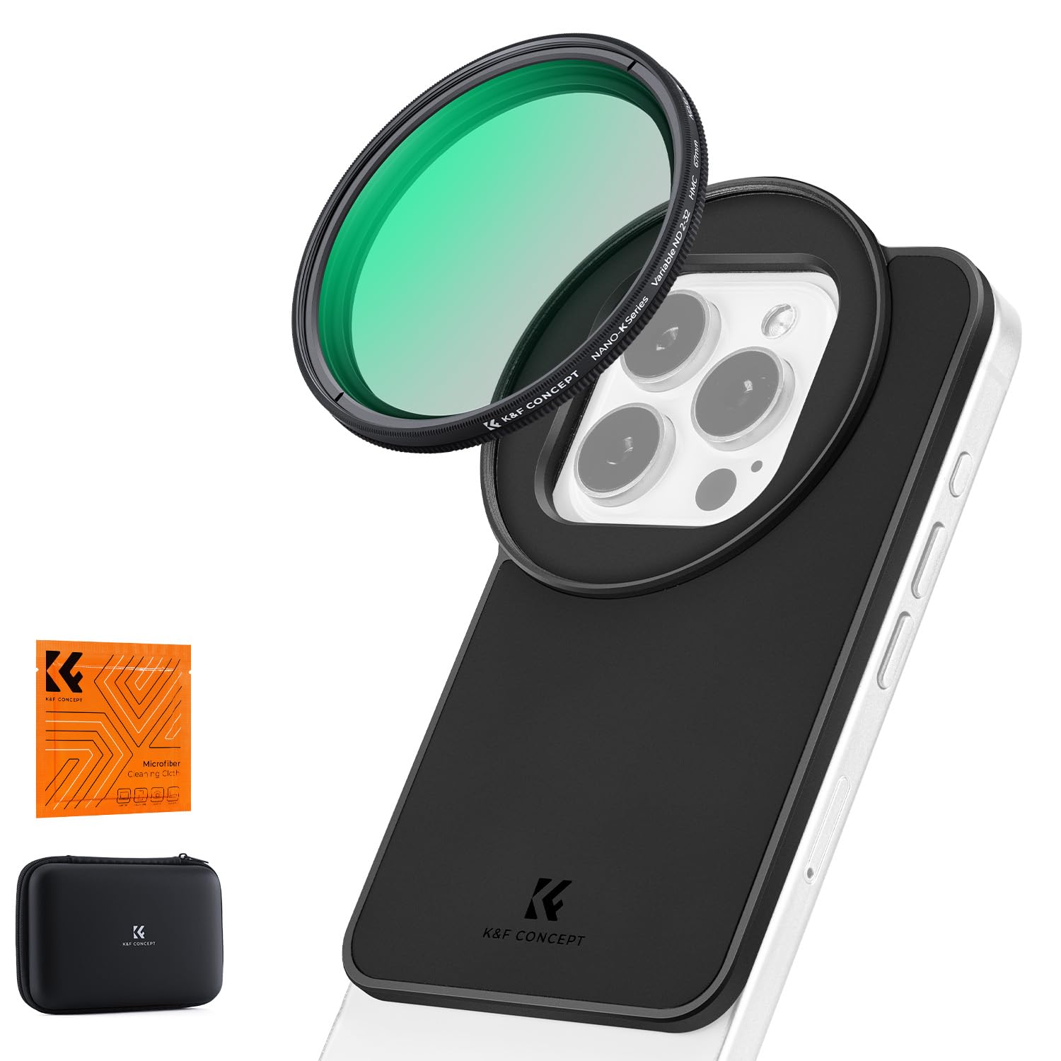 K&F CONCEPT Magnetischer Polfilter 67mm, 67mm Variablem ND2-32 Filter, mit 6,1 Zoll Telefonfilter-Montageadapter, Objektivfilter-Montageadapter, kompatibel mit iPhone 16/15/14/13