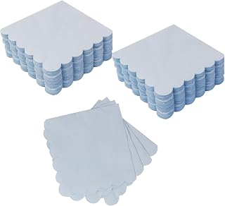 100 Pack Cocktail Napkin, 2-Ply Scalloped Edged Dessert Napkins Folded, Disposable Napkins for Dinner Wedding, Baby Shower, Birthday Party, Bridal Anniversary Reception Event(Blue)