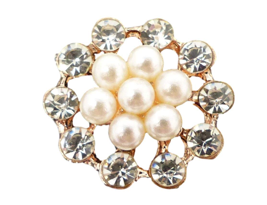 Syntego Gold 10 X Rose Round Shaped Pearl And Diamante Cluster Sparkly Embellishments Gems