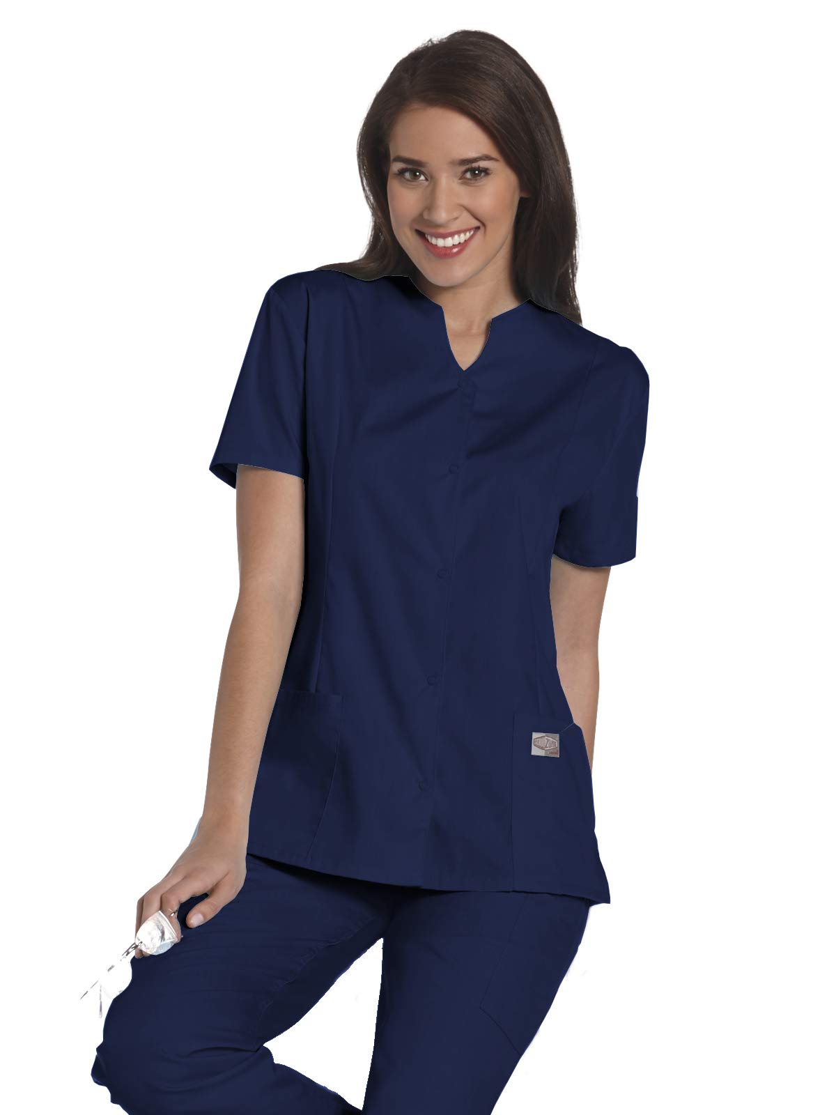 2-Pocket, Classic Relaxed Fit, Notch Neck, Durable Snap-Front Scrub Top 70223