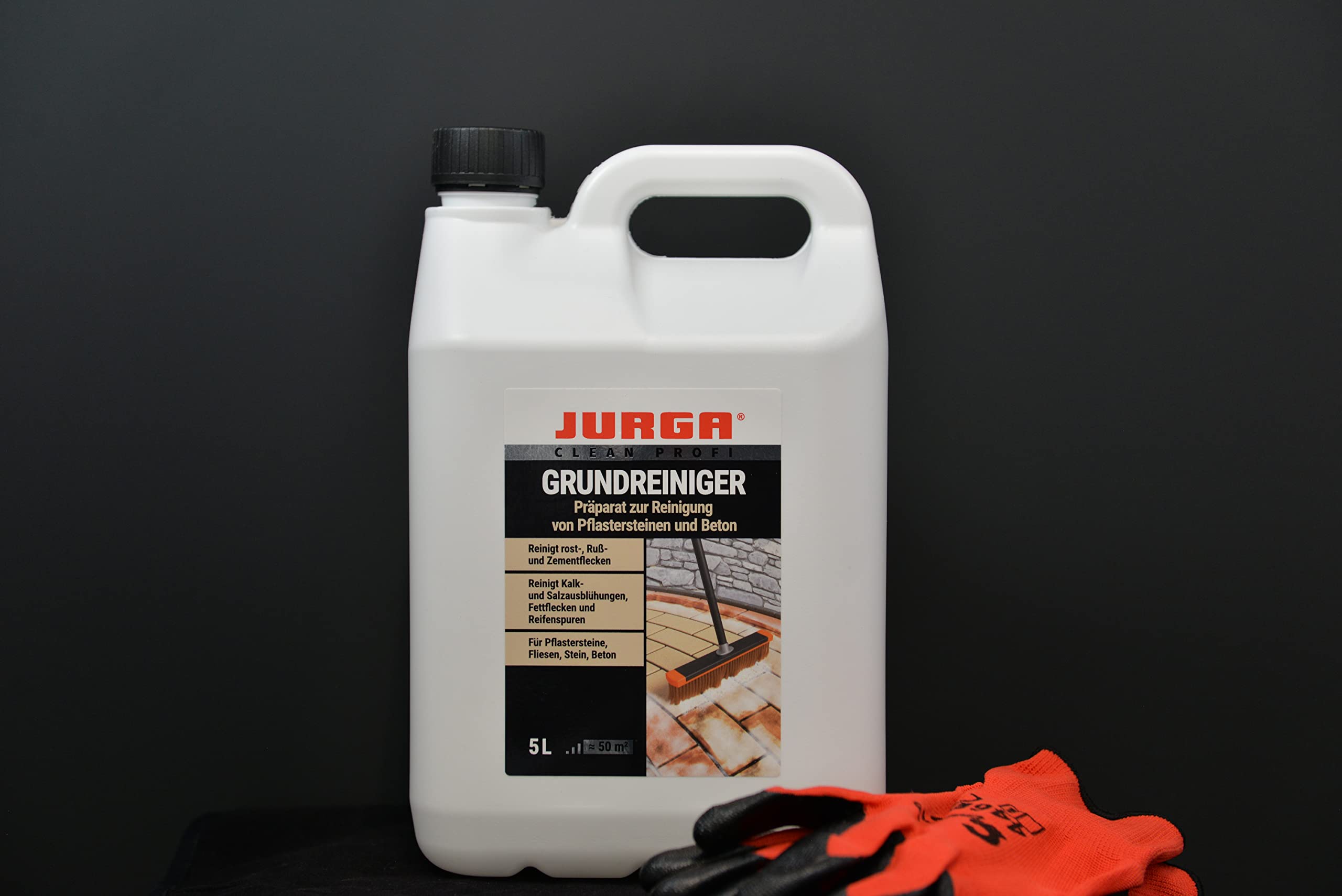 JURGA Preparat 5L (≈50m²) do Czyszczenia Kostki brukowej i Betonu CLEANER HD, Środek do Czyszczenia Bruków i Betonu, 5 l | Intensywny środek czyszczący, zapobiega powstawaniu wykwitów, gipsu, cementu, sadzy i plam rdzy