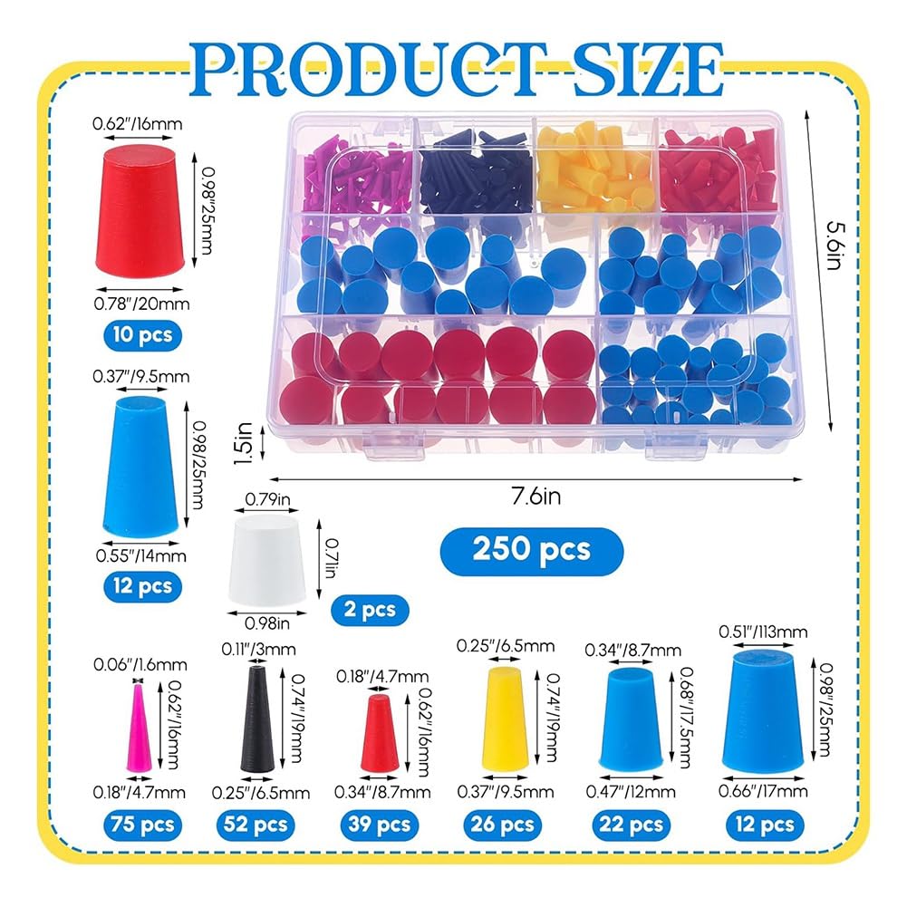 250pcs Kit de Bouchon en Silicone à Cône à Haute Température pour les Bouchons de Trous, Pulvérisation, Revêtement, Protection de la Peinture