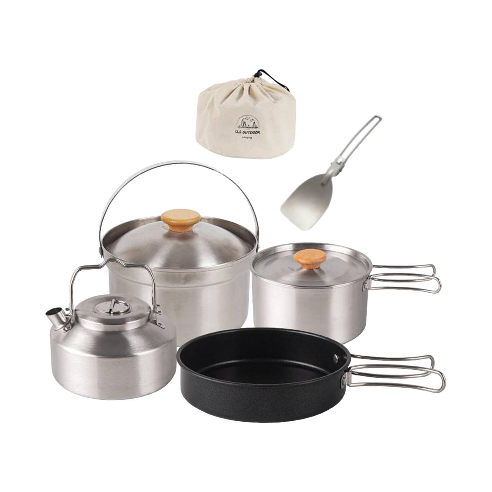 Reisefertiges, tragbares Camping Kochgeschirr Set mit robustem Antihaft Kochtopf und pfannen – ideal für Wanderungen, Outdoor Aktivitäten und