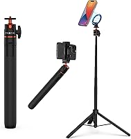 Vista 9 de PHOPIK Trípode magnético para teléfono selfie stick de 35 pulgadas, trípode extensible para teléfono con zapata fría y control remoto, compatible