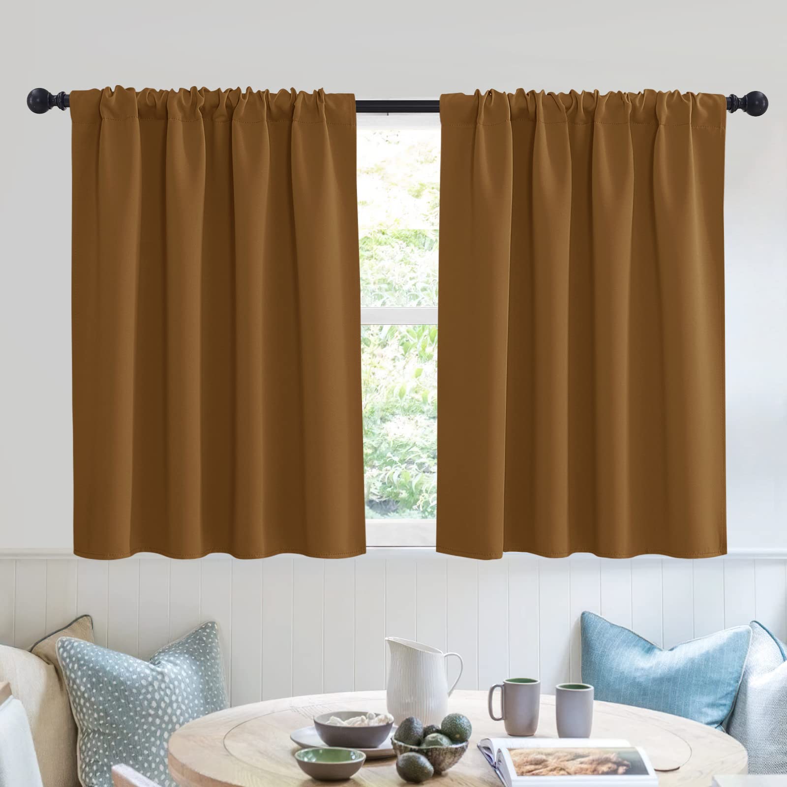 Petits rideaux occultants marron doré RYB HOME 73x76 cm pour fenêtres de cuisine