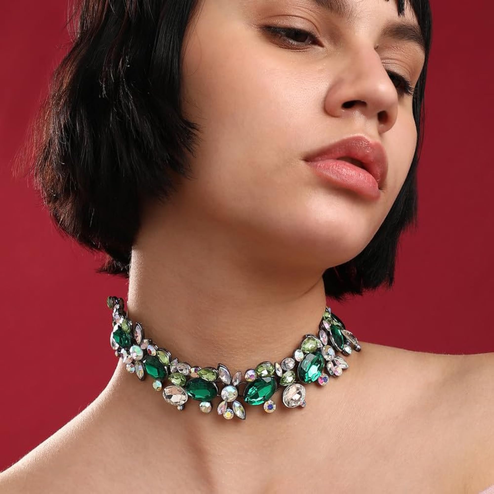 Women's Green Created Diamond Necklace & Chain, Regal Gemstone Cascade