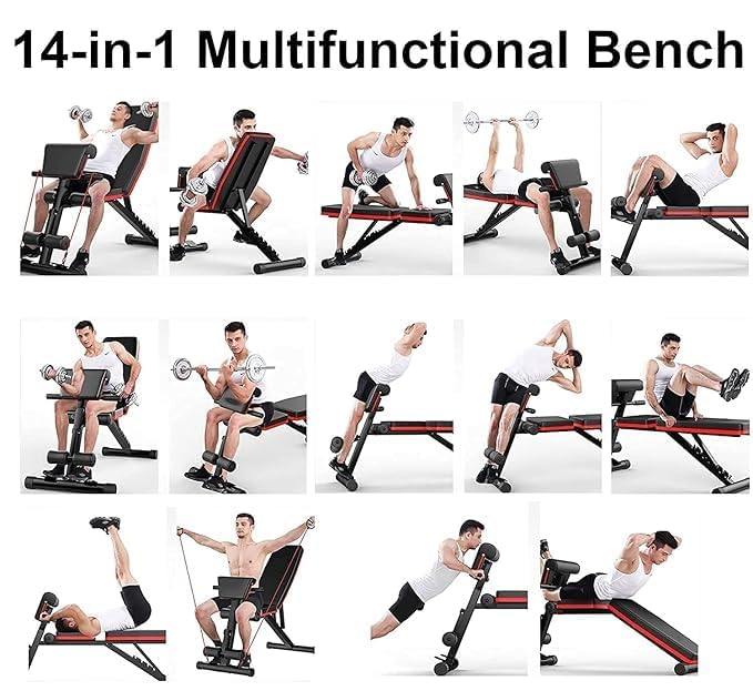 Image of Home Bench Press Chair Dumbbell Stool Adjustable Dumbbell xercise Bench Flat Weight Bench Foldable Sit Up Incline Abs Flat Fly Weight Press Rope - Stocks (Black) (Black)