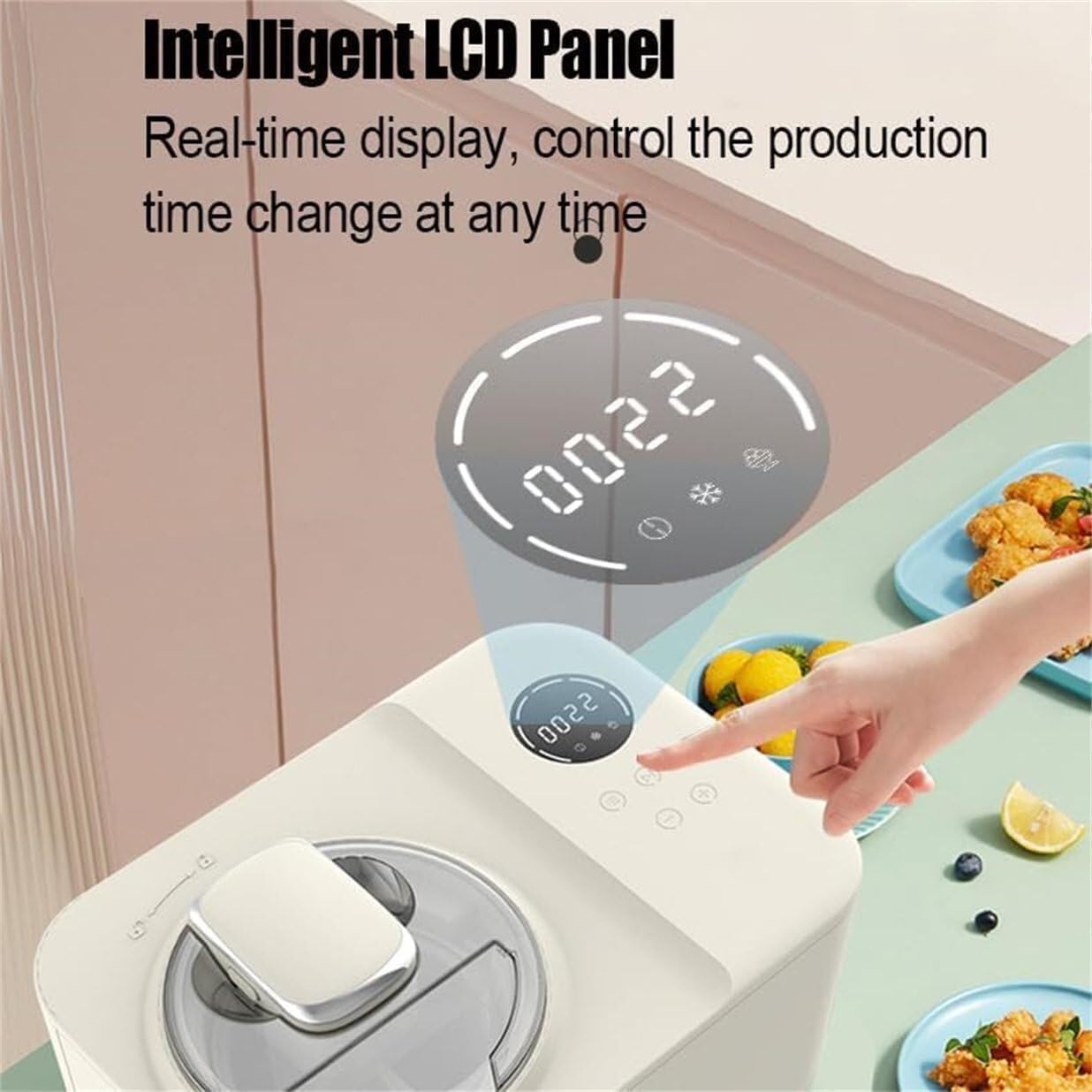 1.2L Ice Cream Maker Machine With LCD Digital Display & Timer, Stainless Steel Yogurt Mixing Machine With Compressor, For Restaurant Kitchen