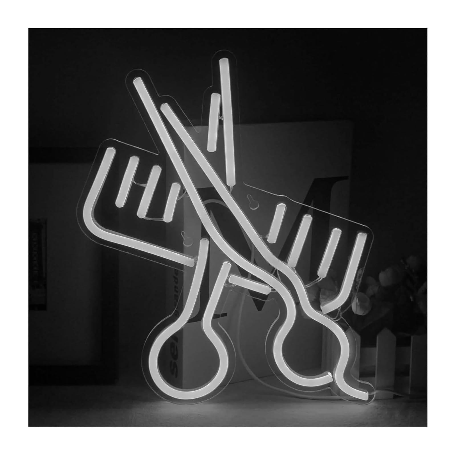 Zynther Neon lamp for neon Light Decoration Scissors Sign Barber Shop Party Beauty Salon Store Hotel Wall Deco Hanging Window(White)