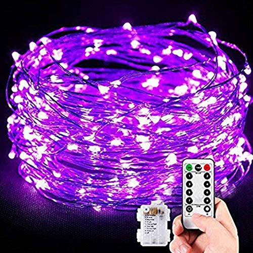 Preisvergleich Produktbild Lichterkette Batterie 10M 100 LED Lichterkette Wasserdichte 8 Modi mit Fernbedienung, Lichterkette Girlande Batterie LED für Innen Außen Saal Weihnachten Garten Festival Hochzeit (Lila)