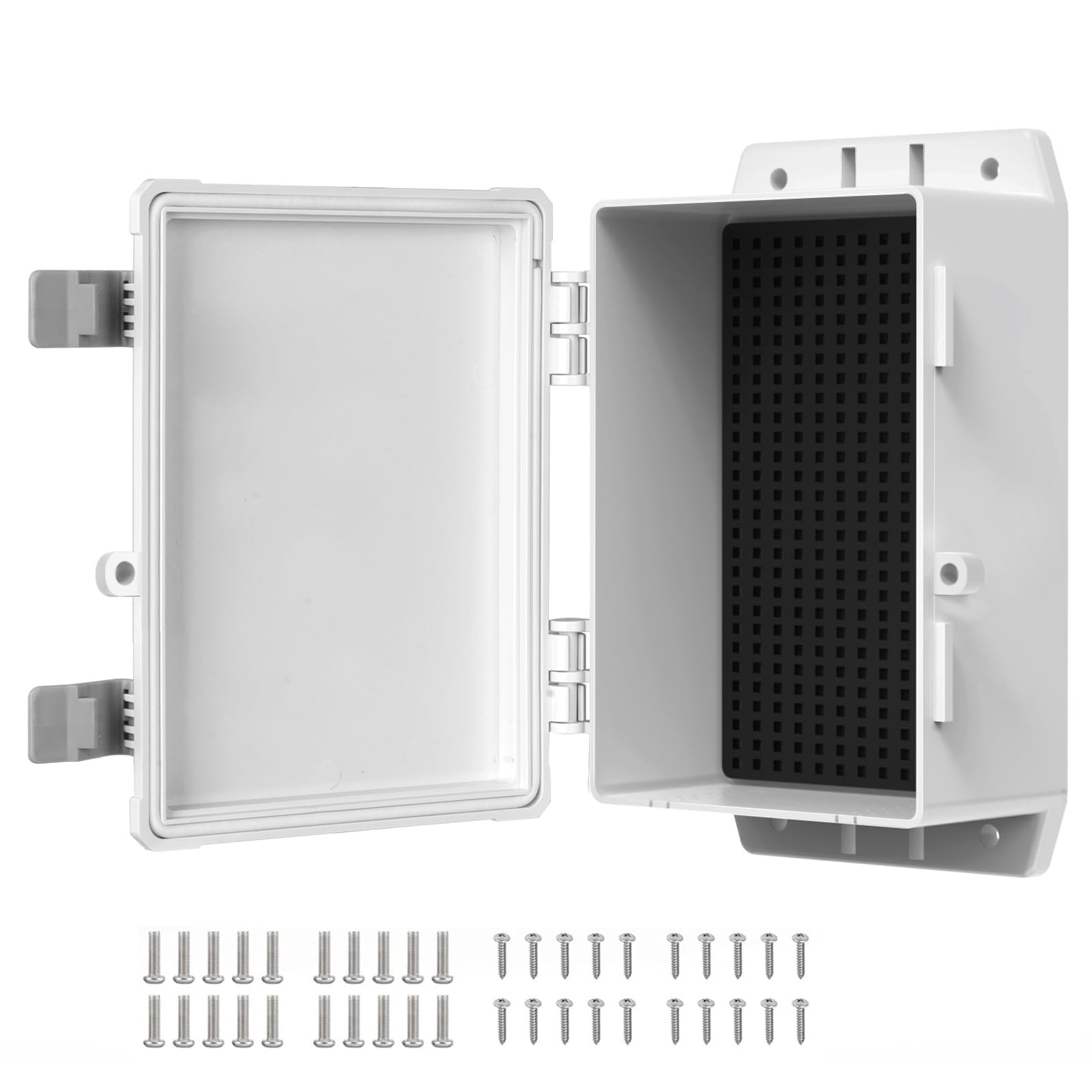 JUEDIFX Caja de conexiones eléctrica impermeable para exteriores, resistente a la intemperie, IP65, carcasa de plástico ABS con agujeros preestablecidos, caja de proyectos de enrutador con panel de