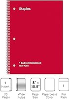 Vista 2 de Staples 1 Subject cuaderno con renglones anchos, 8 pulgadas x 10-1/2 pulgadas, rojo