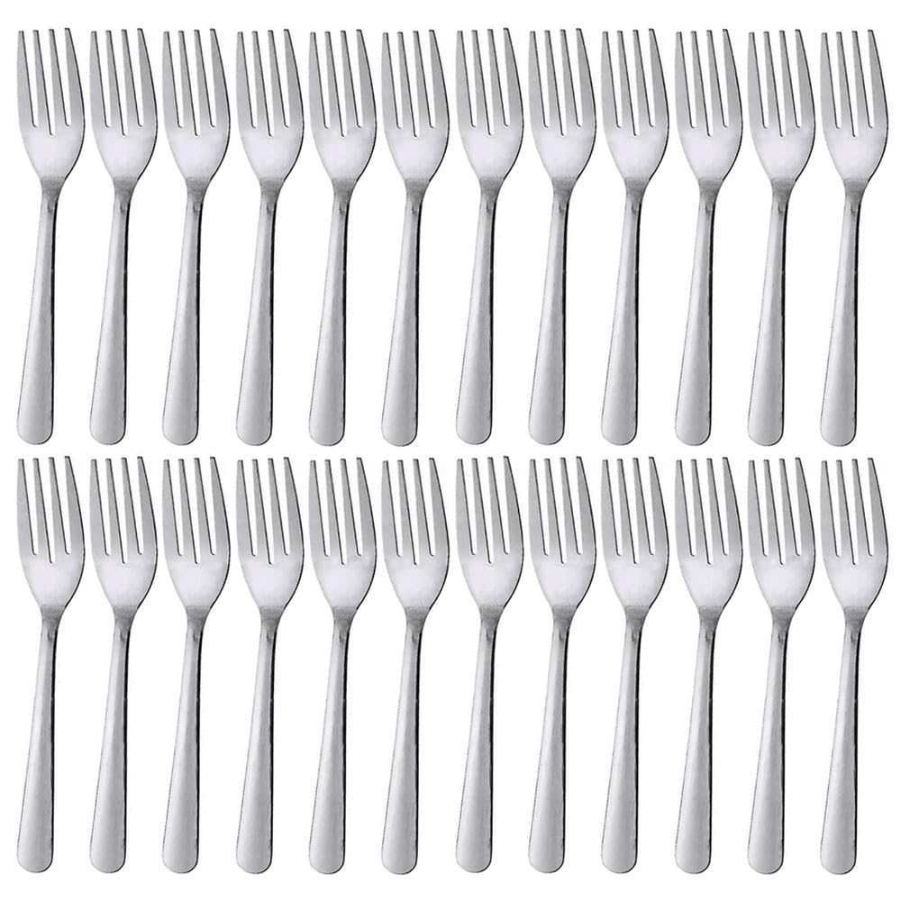 24 Pc Silver Salad Forks Fruit Cocktail Flatware Mirror Polished Stainless Steel Mirror Polished Premium Food Grade 18/10 Stainless Steel Table Forks Durable Small Size Salad Fruit Dishwasher Safe