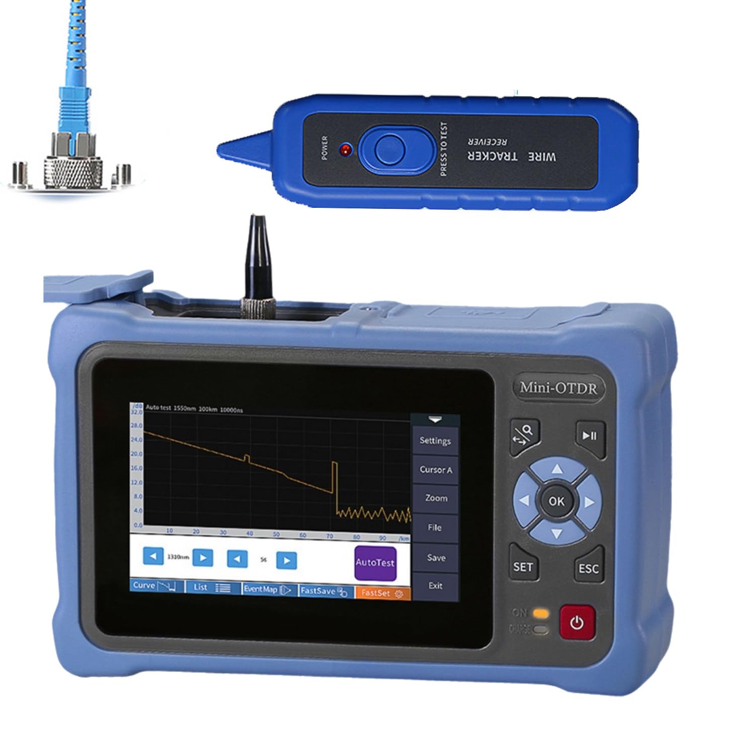 Otdr Fiber Optic Tester 1310/1550 NM,12-En-1 Otdr SM con VFL Opm Ols Mapa Eventos Rj45, FC/UPC SC St LC Conectores Incluidos APC
