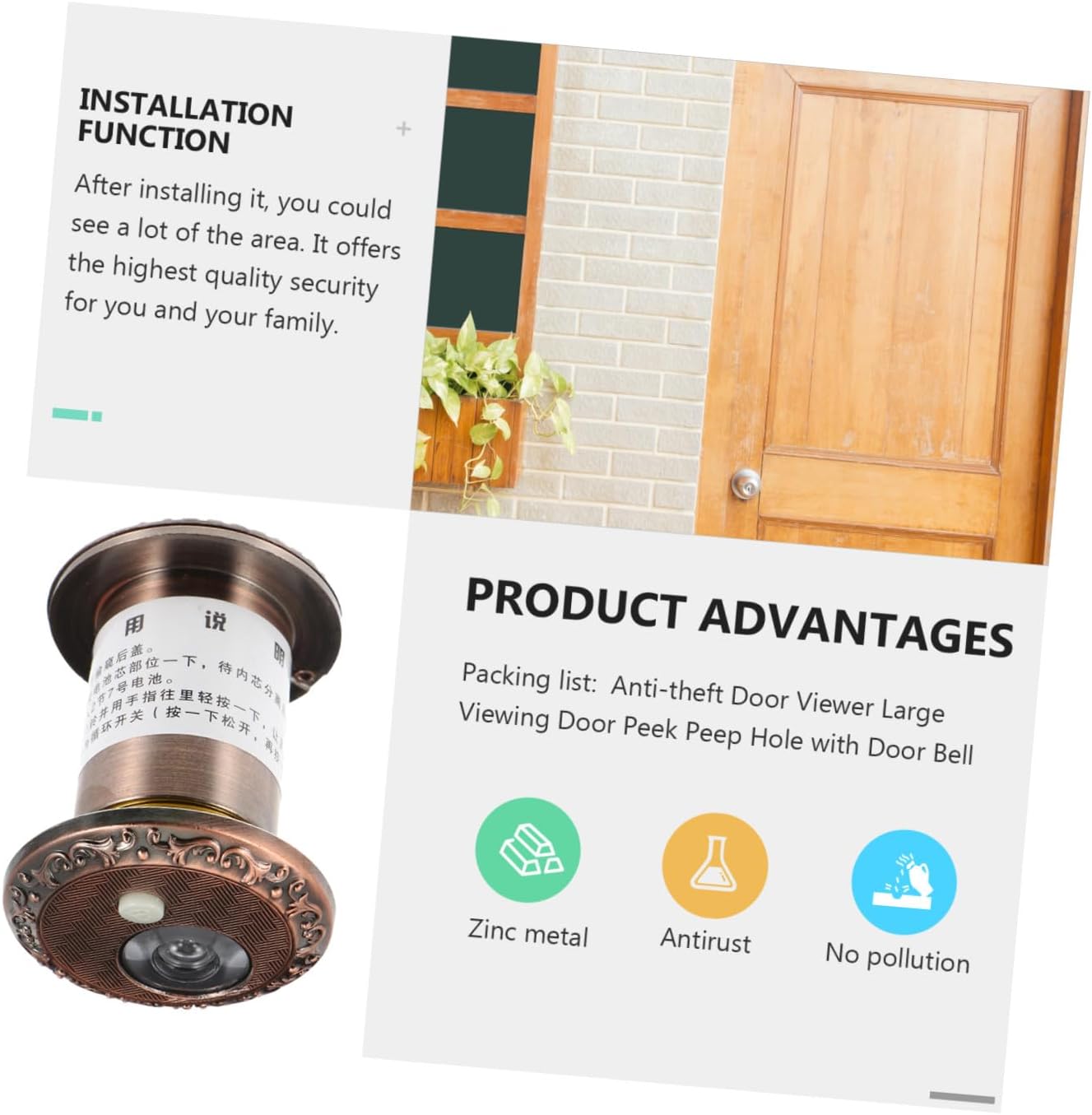 Theft Door Viewer Large Viewing Angle Design for Home Office Hotel Security Dual-Purpose Peephole Doorbell Feature