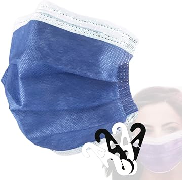 ASTM Level 3 Disposable 4-Ply Face Mask - Made in USA Filtration Efficiency 98% For Travel, Offices, Business and Personal Care with Ear Savers 50 Pack, Denim Blue