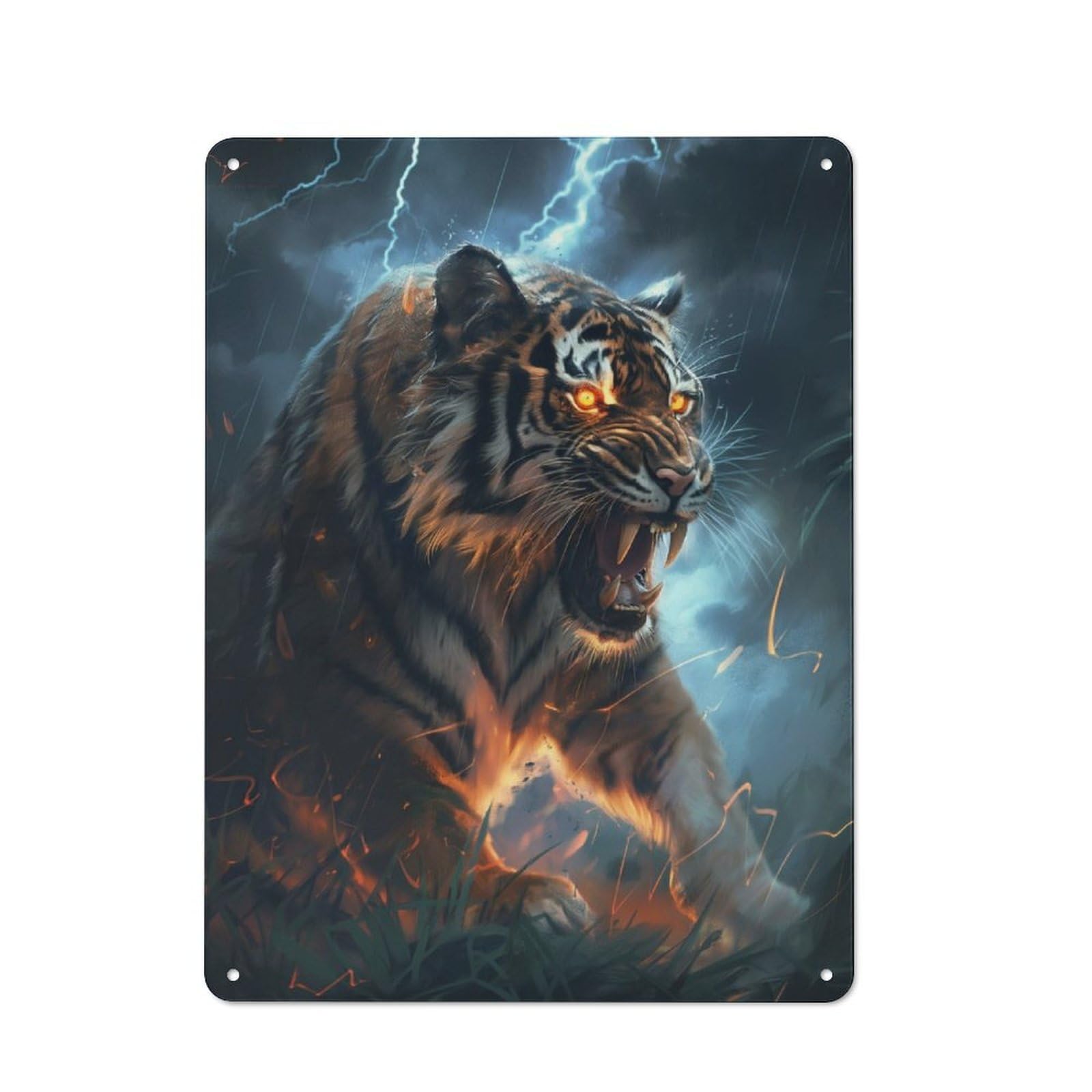 Junmoney Tiger Scary Fantasy Light Metal Wall Plaque With Design 40X30cm, Retro Small Space Decor For Flat, Dorm Room, Lounge Or Cafe