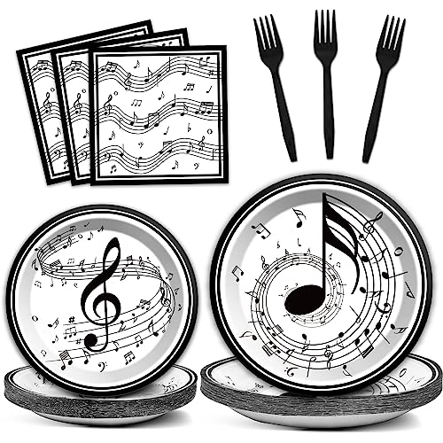 Image of Musical Note Plates Napkins Music Themed Party Tableware Musical Notes Dinnerware Disposable Paper Plates for Baby Shower Music Concert Birthday Karaoke Party Supplies 24 Guests