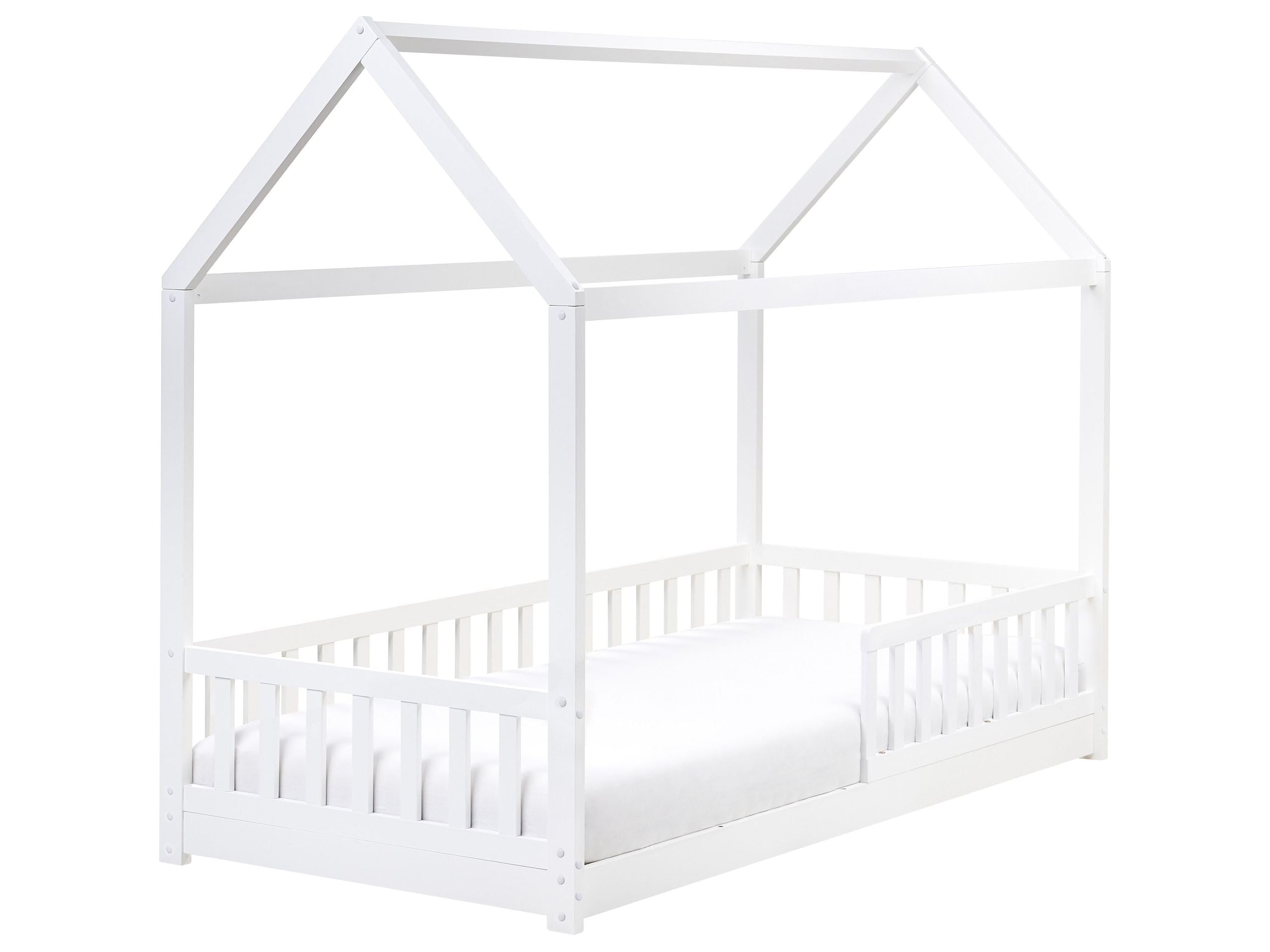 Beliani Hausbett für Kinder Holz weiß Lattenrost 90x200 cm mit Rausfallschutz Cossaye