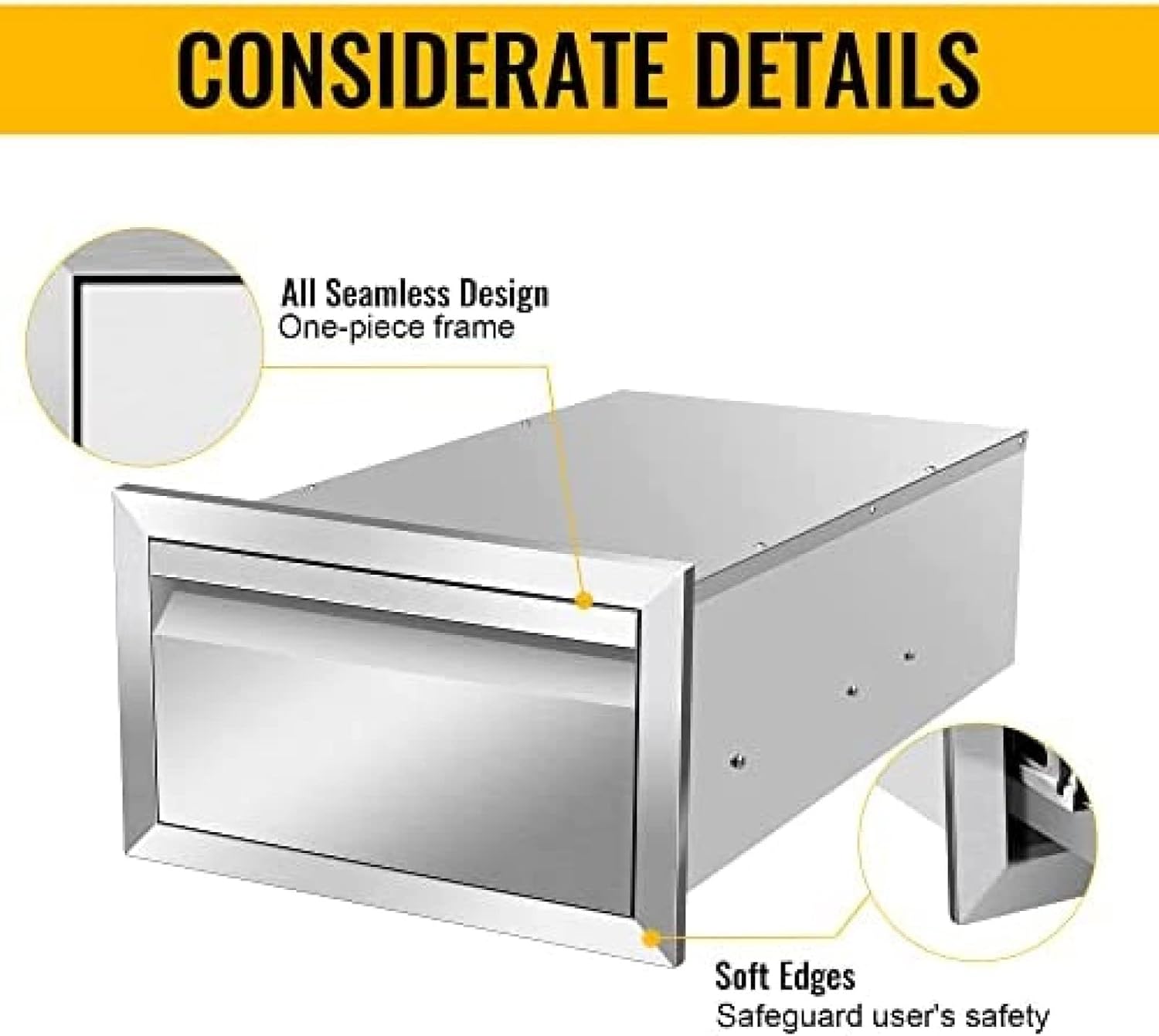 Stainless Steel Single BBQ Drawer - Outdoor Kitchen Drawer for Organizing Grilling Tools and Accessories