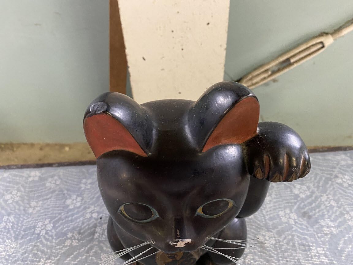 【ヴィンテージ】黒　招き猫　大　まねきねこ　貯金箱　ひげあり　福寿　縁起物 ヴィンテージ】黒 招き猫 大 まねきねこ 貯金箱 ひげあり 福寿