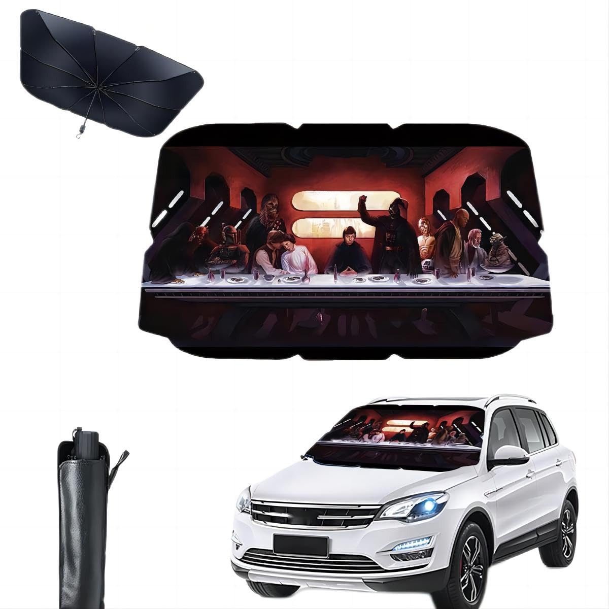 Cartoon Car Windshield Sunshade Umbrella Foldable Sun Shade Umbrellas Sun Visor Protector Front Window Cover UV Block 55 x 31 inches (Star Wrs)