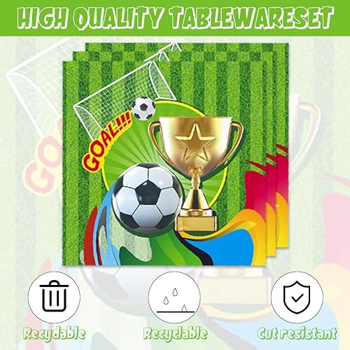 Miniatura 4 de 41 suministros de fiesta de fútbol, incluye 20 platos, 20 servilletas y 1 mantel, utilizado para decoración de fiesta de cumpleaños de fútbol (verde