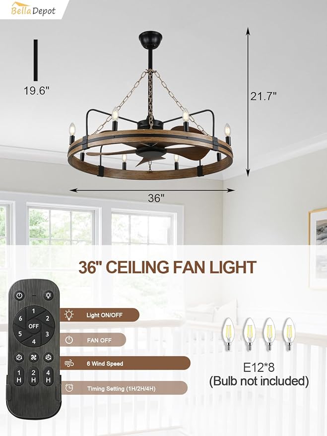 Ventilador de Techo 36 Pulgadas con Luz y Control Remoto miniatura 2