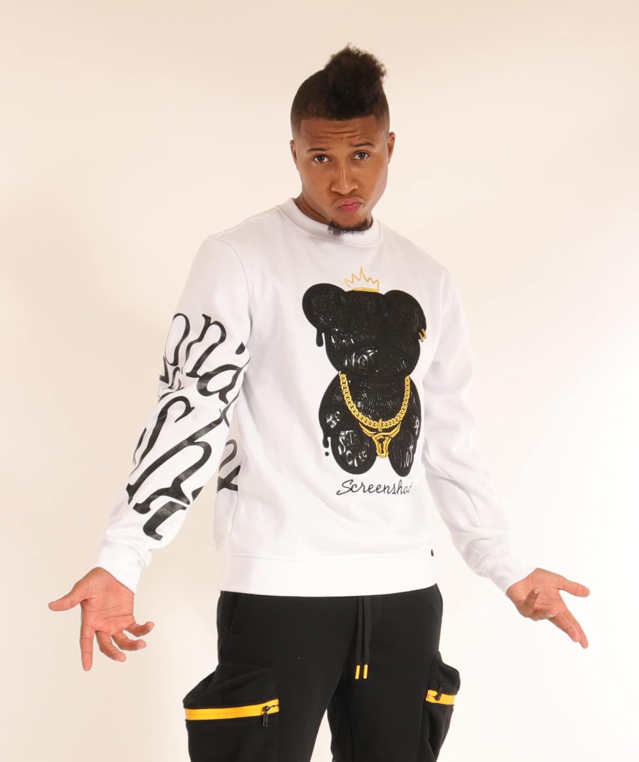 SCREENSHOT Mens Urban NYC Graffiti Hip Hop Fleece Pullover Active Fashion Crew Neck Sweatshirt Top - Image 2