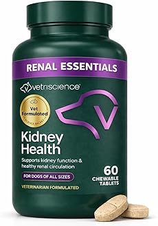 VetriScience Kidney Health Chewable Tablets, Renal Essentials Supplement for Dogs, Urinary Tract and Kidney Support with Mushroom, Astragalus Root, Nettle Seed and Herbs, Smoke, 60 Count