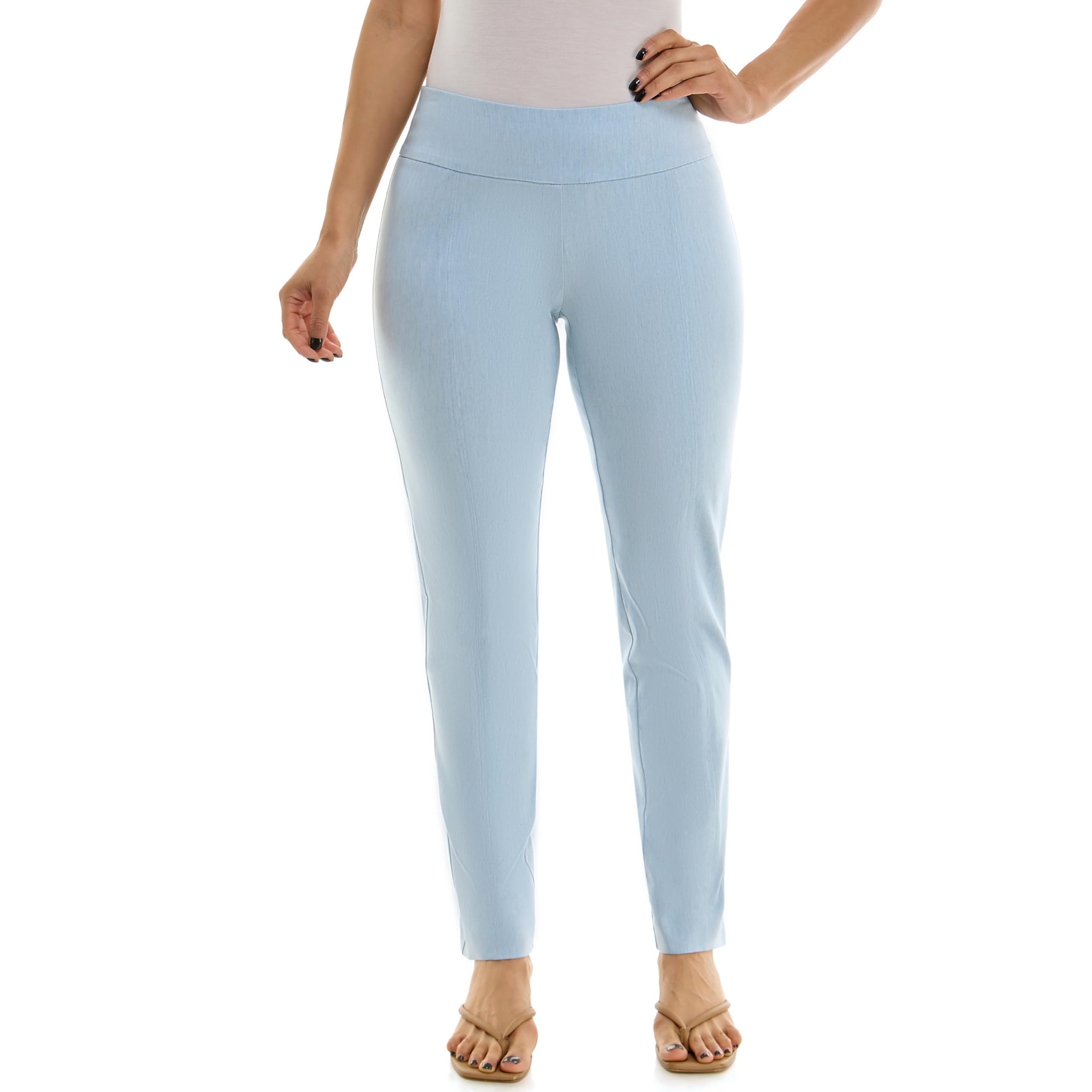 Zac Rachel Womens Millennium Fabric - Slim Leg Pull-On Pant Heathered Riviera 24W