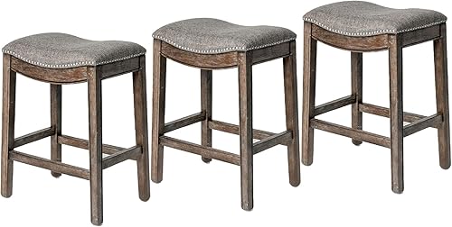 Miniatura 32 de Maven Lane Adrien Taburete de Mostrador sin Respaldo – Juego de 4 – 26 Pulgadas – Taburete Tipo Silla de Montar con Reposapiés – Marco de Madera